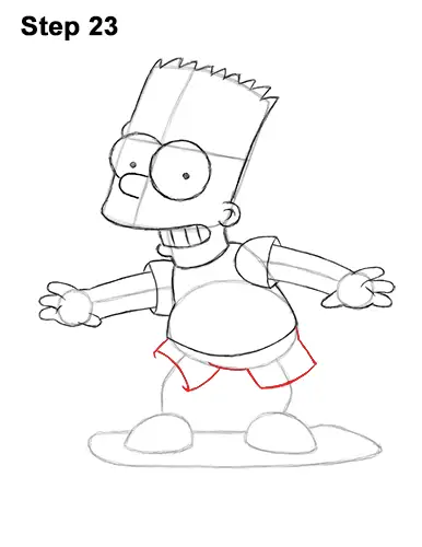 How to Draw Bart Simpson Full Body Skateboard Skater Skating 23