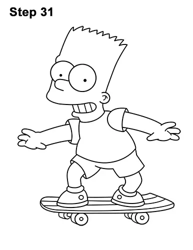 How to Draw Bart Simpson Full Body Skateboard Skater Skating 31