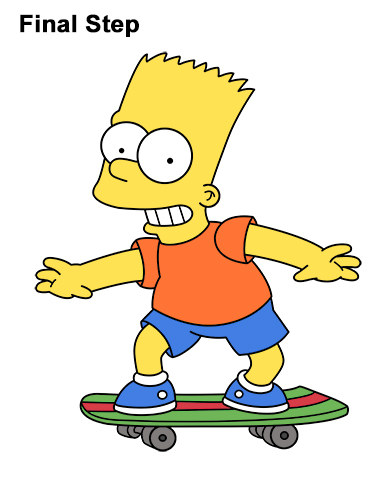 Draw Bart Simpson Skateboarding. 