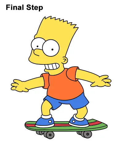 How to Draw Bart Simpson Full Body Skateboard Skater Skating