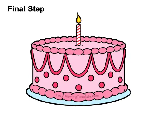 How to Draw Cartoon Birthday Cake Candle Pink