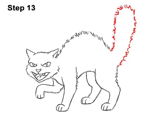 How to Draw Angry Mean Halloween Cartoon Black Cat arched back 13