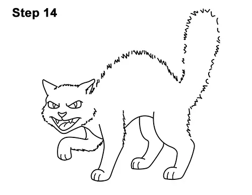 How to Draw Angry Mean Halloween Cartoon Black Cat arched back 14