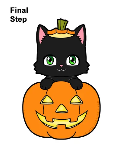 How to Draw Cute Cartoon Black Cat Kitten Halloween Chibi Kawaii