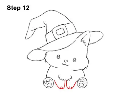 How to Draw Cute Cartoon Cat Kitten Witch Hat Halloween 12