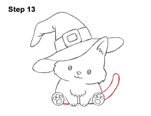 How to Draw Cute Cartoon Cat Kitten Witch Hat Halloween 13
