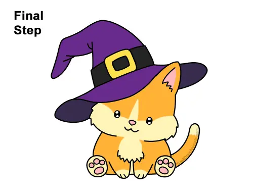 How to Draw Cute Cartoon Cat Kitten Witch Hat Halloween