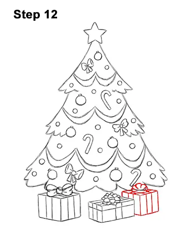 How to draw a Christmas tree step by step - Gathered