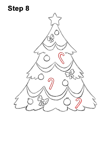 how to draw a christmas tree with presents step by step