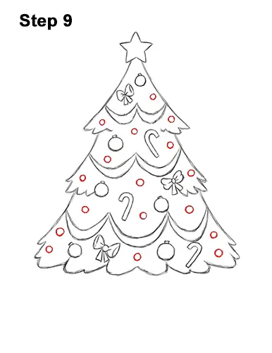 How to Draw Cartoon Christmas Tree with Presents 9