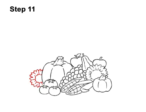 How to Draw Cartoon Cornucopia Thanksgiving 11