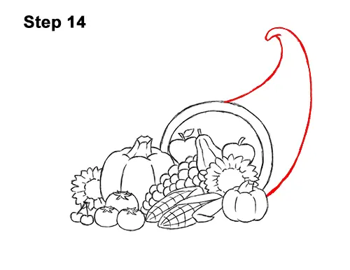 How to Draw Cartoon Cornucopia Thanksgiving 14