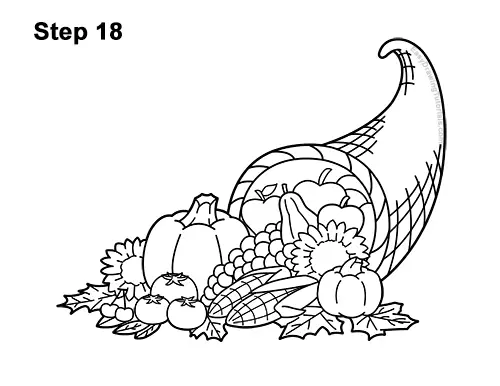 How to Draw Cartoon Cornucopia Thanksgiving 18