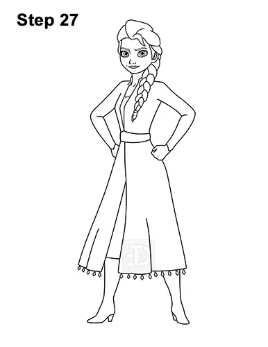 How to Draw Queen Elsa Frozen Two II Dress Outfit Full Body 27