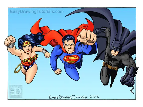 Wonder Woman Superman Batman Drawing (Color)