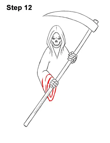 How to Draw Scary Halloween Grim Reaper Scythe Skeleton 12