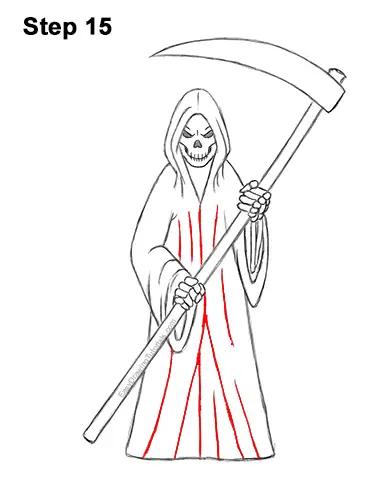 How to Draw Scary Halloween Grim Reaper Scythe Skeleton 15
