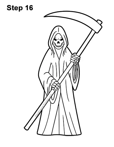 How to Draw Scary Halloween Grim Reaper Scythe Skeleton 16