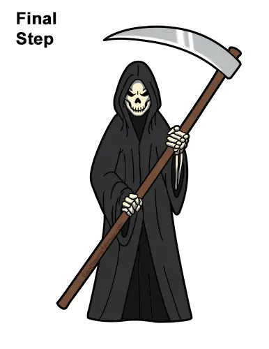 How to Draw Scary Halloween Grim Reaper Scythe Skeleton