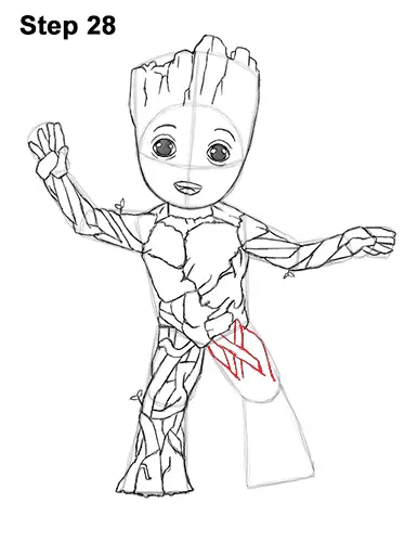 How to Draw Baby Groot Full Body Guardians of the Galaxy 28
