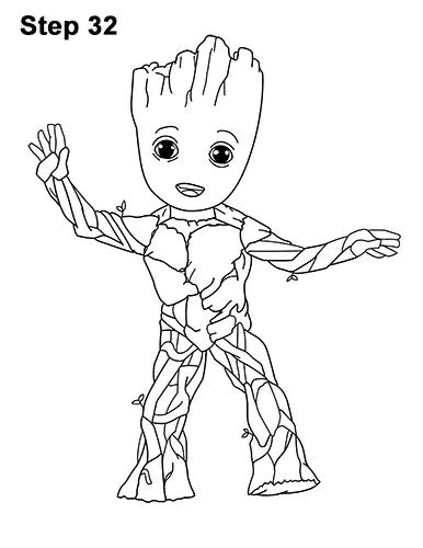 How to Draw Baby Groot Full Body Guardians of the Galaxy 32