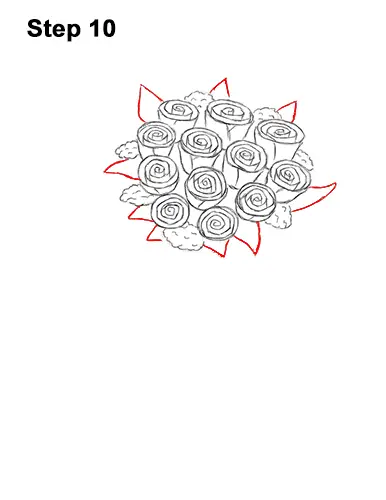 How to Draw Bouquet Dozen Roses Velentine's Day 10