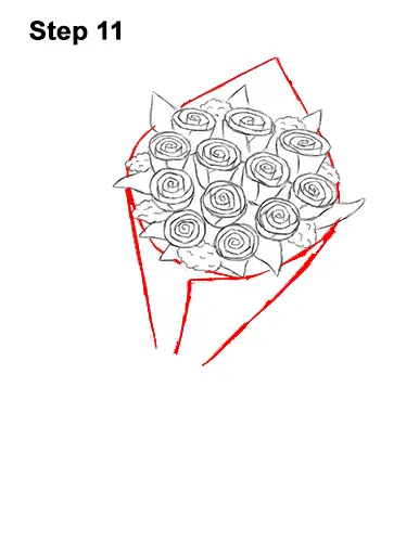 How to Draw Bouquet Dozen Roses Velentine's Day 11