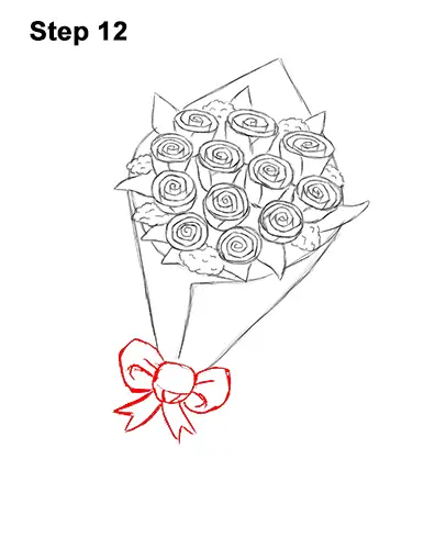 How to Draw Bouquet Dozen Roses Velentine's Day 12