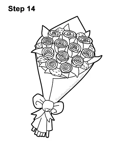 How to Draw Bouquet Dozen Roses Velentine's Day 14