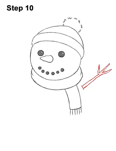How to Draw Cute Cartoon Snowman Hat Scarf 10