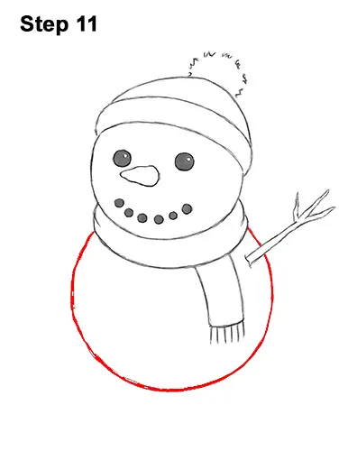 How to Draw Cute Cartoon Snowman Hat Scarf 11