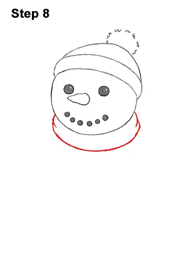 How to Draw Cute Cartoon Snowman Hat Scarf 8