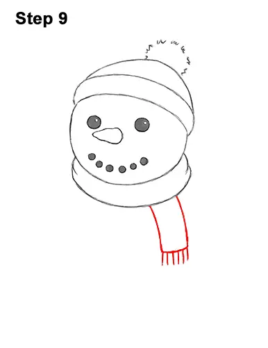 How to Draw Cute Cartoon Snowman Hat Scarf 9