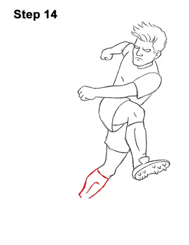 How to Draw Cartoon Soccer Football Player Kicking Ball 14
