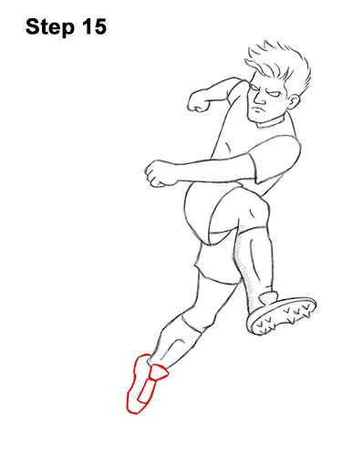 How to Draw Cartoon Soccer Football Player Kicking Ball 15