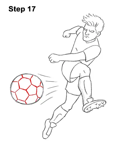 How to Draw Cartoon Soccer Football Player Kicking Ball 17