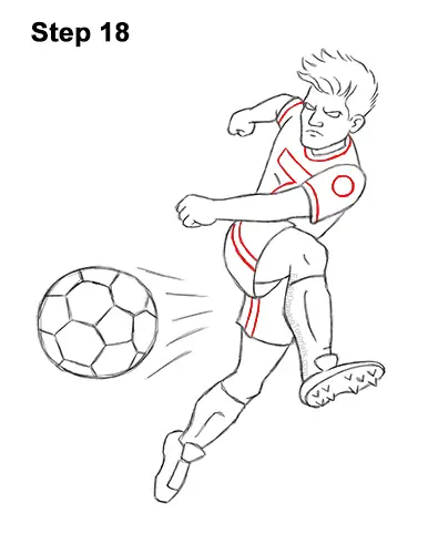 How to Draw Cartoon Soccer Football Player Kicking Ball 18