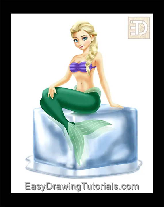 Elsa Frozen as Ariel Little Mermaid Special Digital Drawing
