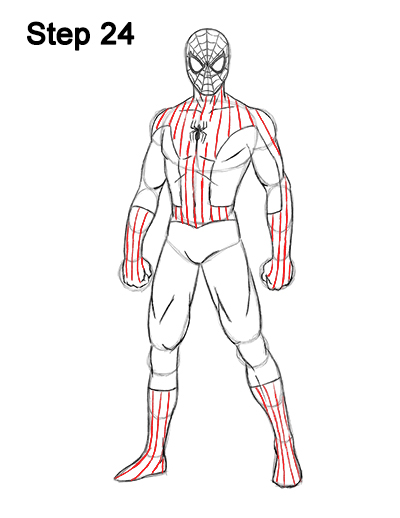 how to draw spiderman step by step full body