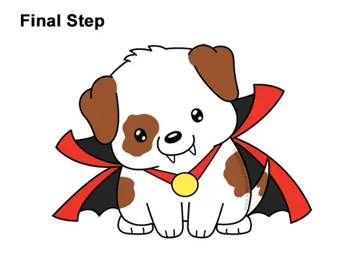 How to Draw Cute Cartoon Puppy Dog Vampire Dracula Halloween