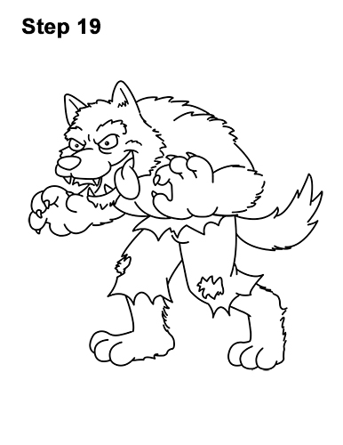 How to Draw Cartoon Werewolf Wolf Monster Halloween 19