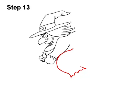How to Draw Cartoon Witch Flying Broom Halloween 13