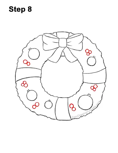 How to Draw a Christmas Wreath Bow 8
