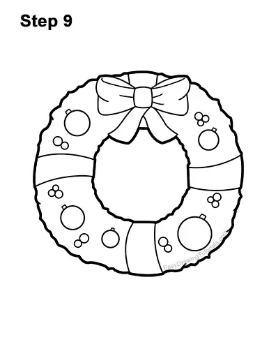 How to Draw a Christmas Wreath Bow 9